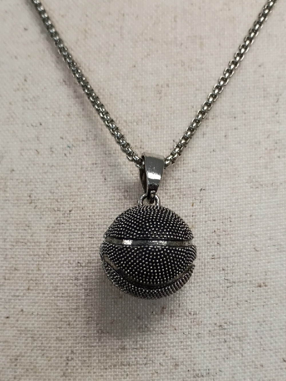 Silver Tone Pave Ball Pendant Necklace Chain Minimalist Layering Jewelry - Picture 2 of 7